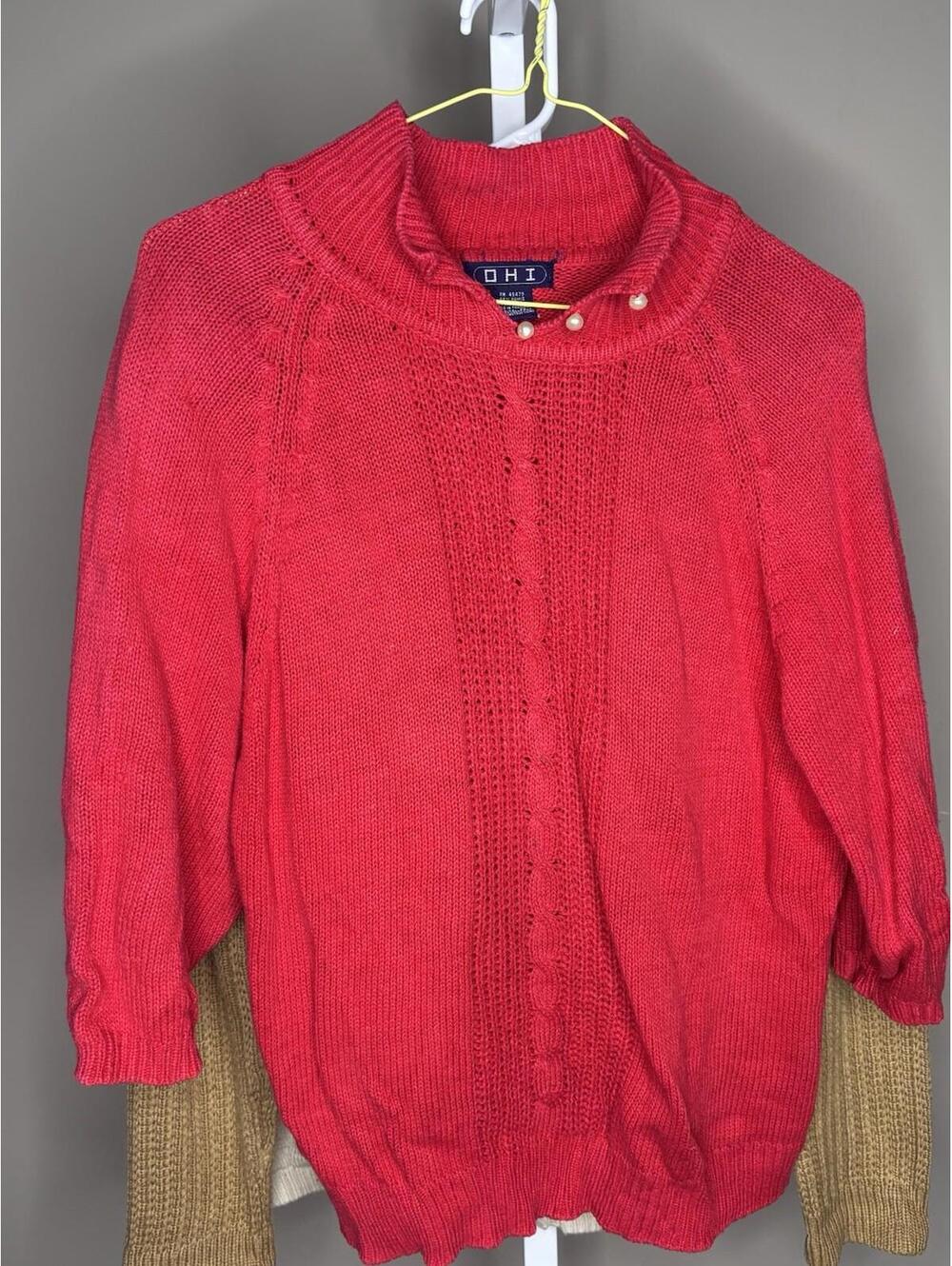 Vintage OHI knit sweater in a rich cherry red